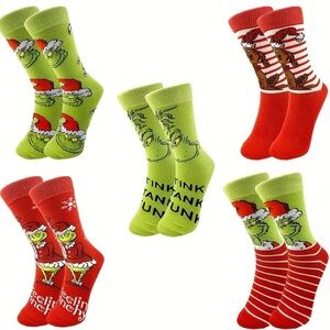 Grinch Themed Socks Set - Green and Red
